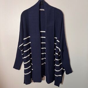Athleta Peaceful Wrap Oversized Open Front Cardigan Stripe Nautical Heavy Medium